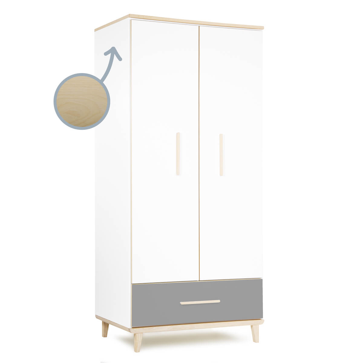 Armoire 2 portes 1 tiroir NADO Retro finition frêne white-slate grey