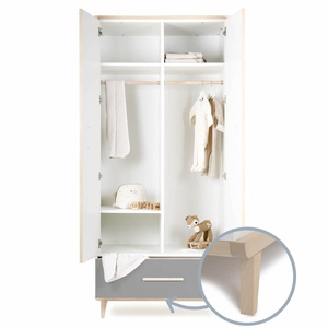 Armoire 2 portes 1 tiroir NADO Retro finition frêne white-slate grey