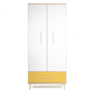 Armoire 2 portes 1 tiroir NADO Retro finition frêne white-sunshine yellow