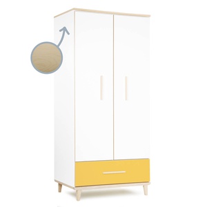 Armoire 2 portes 1 tiroir NADO Retro finition frêne white-sunshine yellow