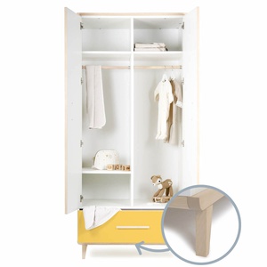 Armoire 2 portes 1 tiroir NADO Retro finition frêne white-sunshine yellow
