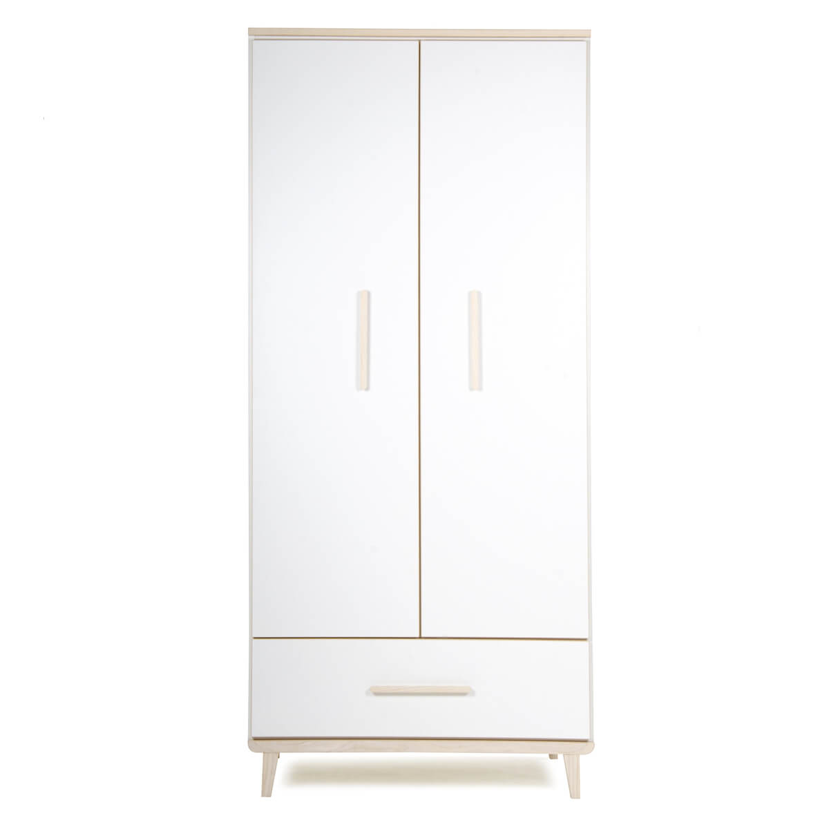 Armoire 2 portes 1 tiroir NADO Retro finition frêne white-white