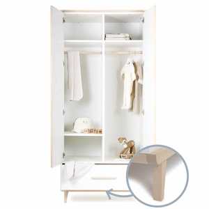 Armoire 2 portes 1 tiroir NADO Retro finition frêne white-white