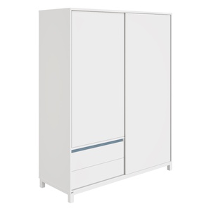 Armoire 2 portes coulissantes 2 tiroirs OLLI Paidi blanc bleu