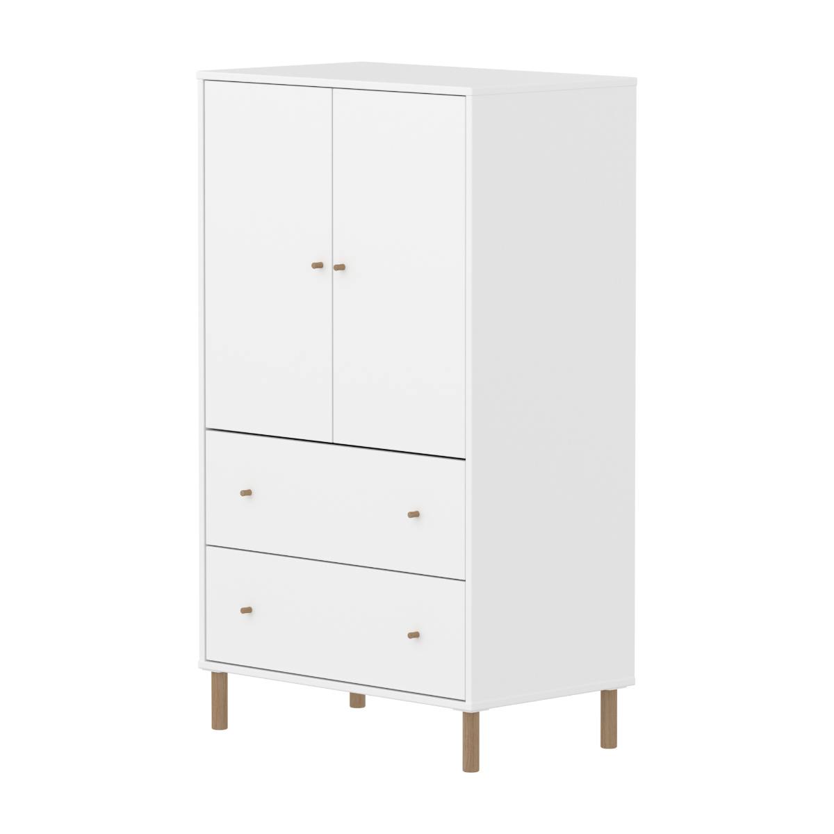 Armoire 2 portes et 2 tiroirs avec pied SAGA Flexa blanc oak