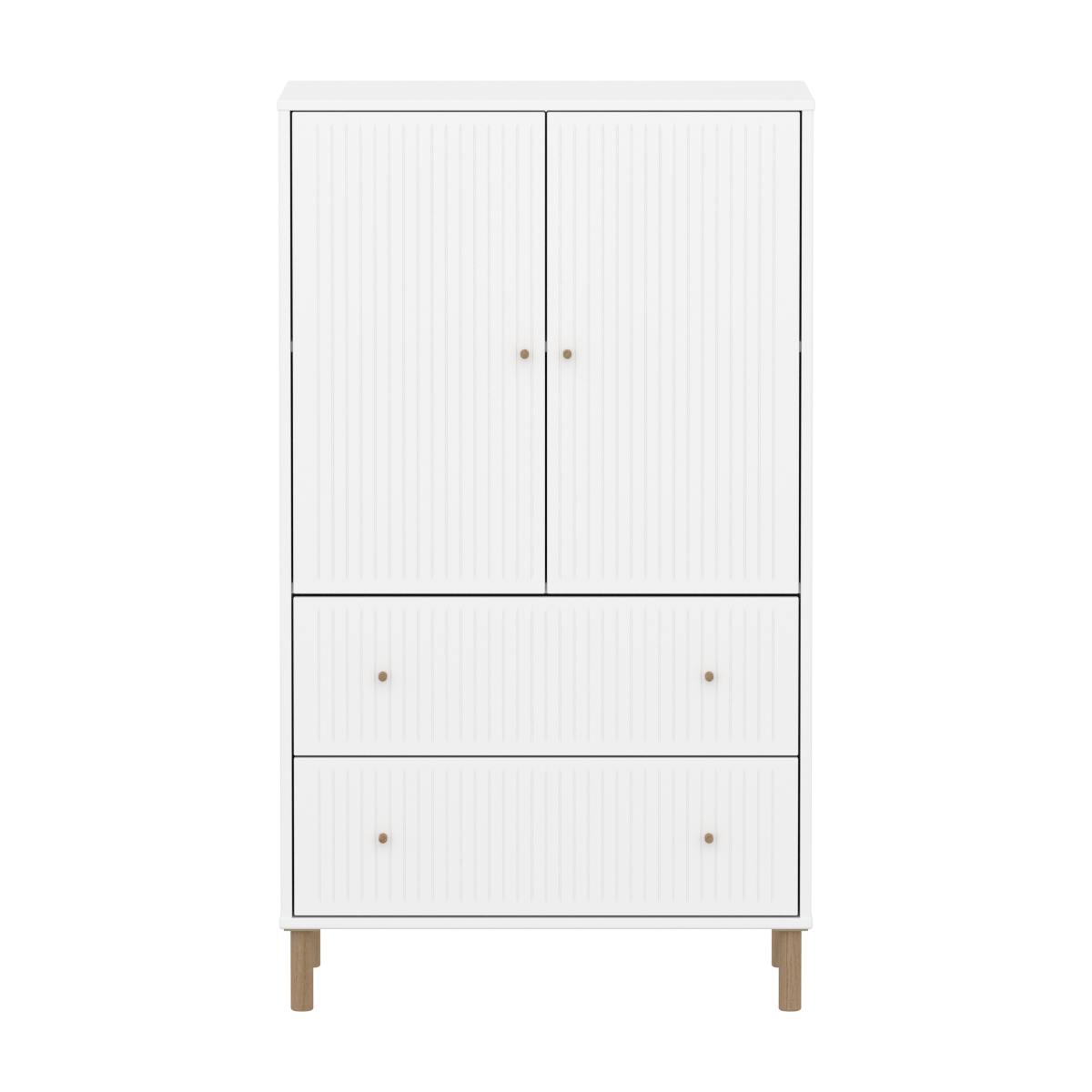 Armoire 2 portes et 2 tiroirs rainures avec pied SAGA Flexa blanc oak