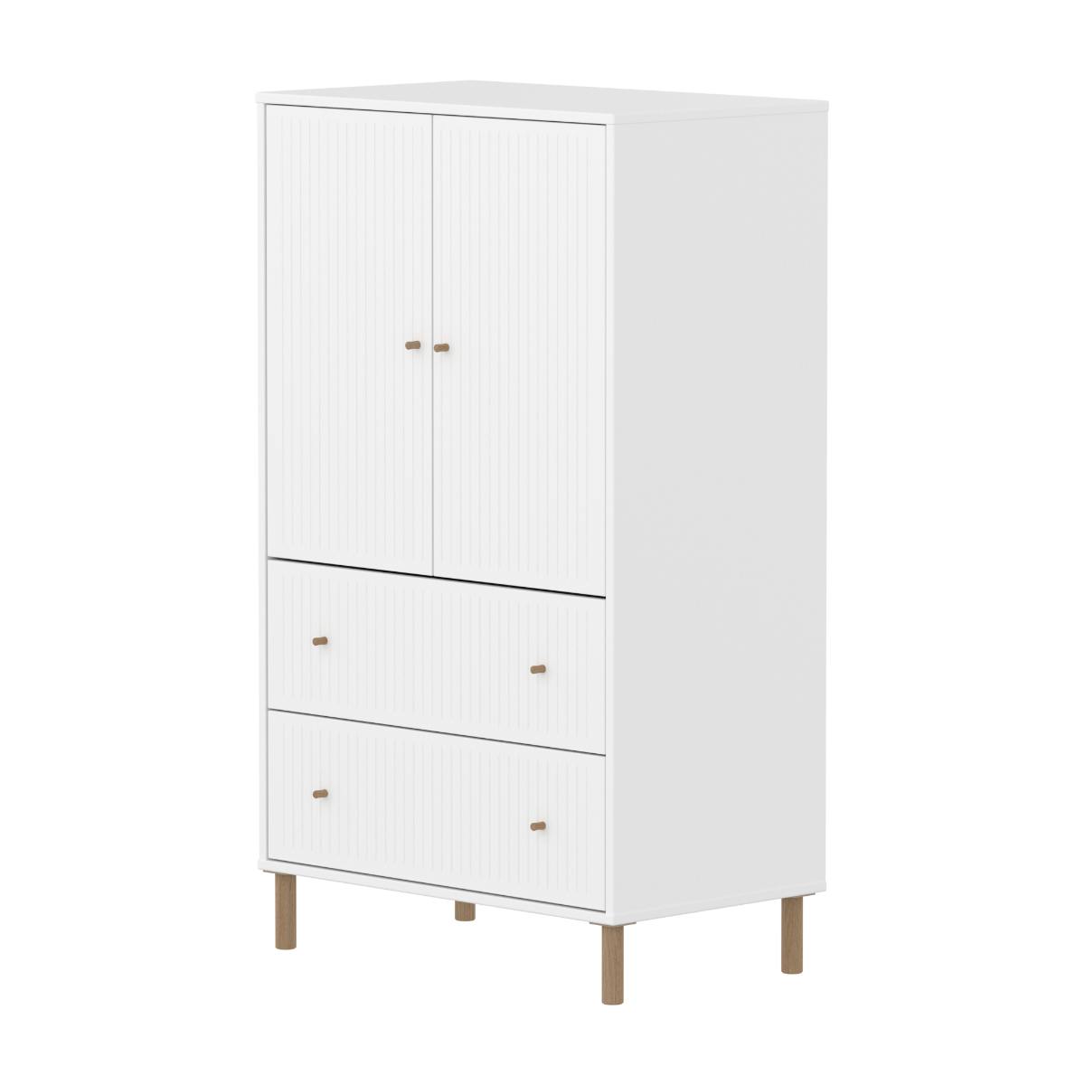 Armoire 2 portes et 2 tiroirs rainures avec pied SAGA Flexa blanc oak