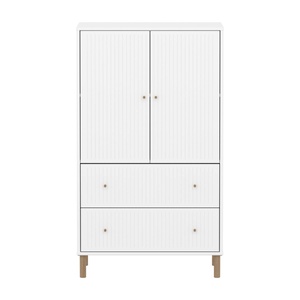 Armoire 2 portes et 2 tiroirs rainures avec pied SAGA Flexa blanc oak