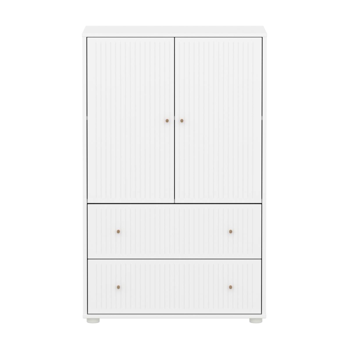 Armoire 2 portes et 2 tiroirs rainures SAGA Flexa blanc oak