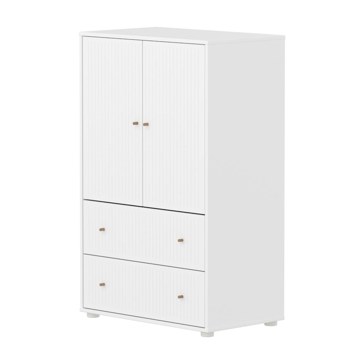 Armoire 2 portes et 2 tiroirs rainures SAGA Flexa blanc oak