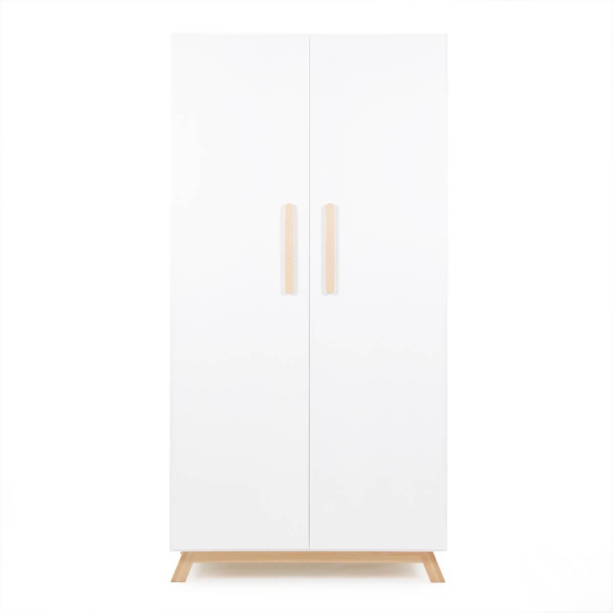 Armoire 2 portes SARA Basiak MDF blanc et hêtre huilé