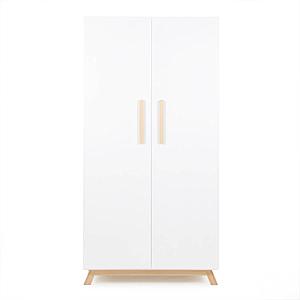 Armoire 2 portes SARA Basiak MDF blanc et hêtre huilé