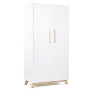 Armoire 2 portes SARA Basiak MDF blanc et hêtre huilé