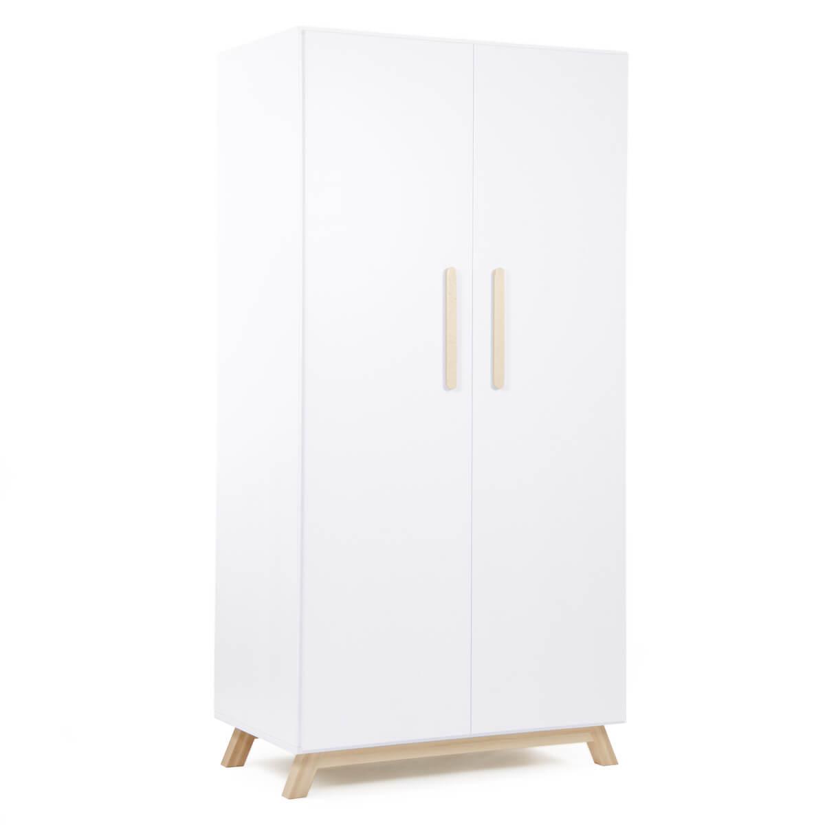 Armoire 2 portes SARA Basiak MDF blanc hêtre huilé
