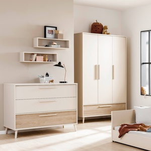 Armoire 3 portes 1 tiroir EEFJE Paidi Beige cashmere-chêne