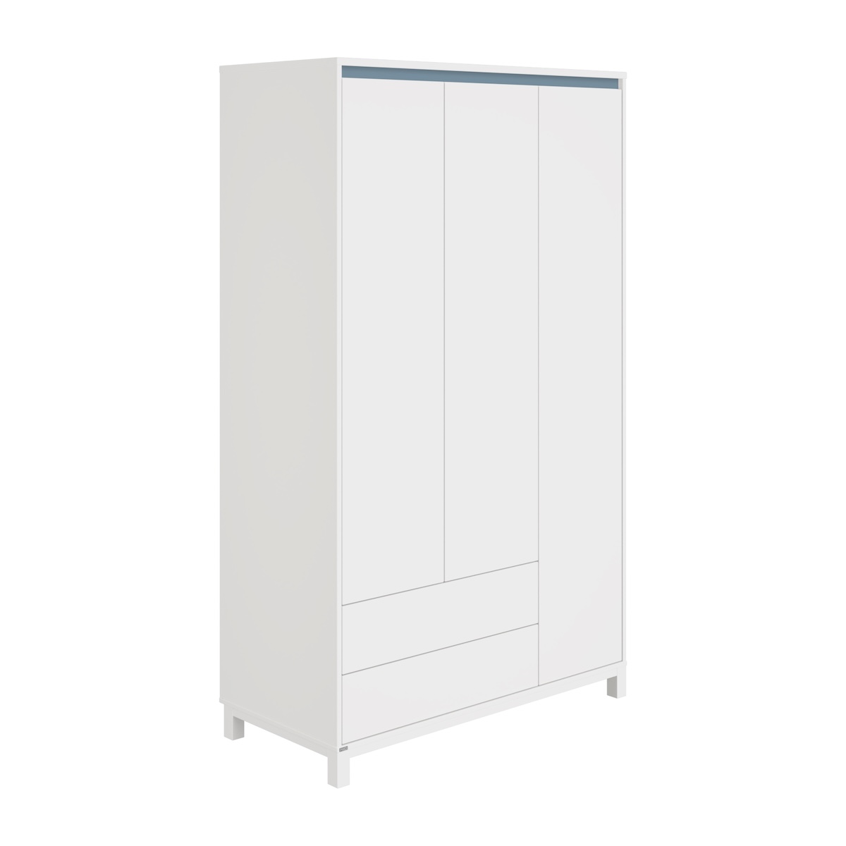Armoire 3 portes 2 tiroirs OLLI Paidi blanc bleu mat
