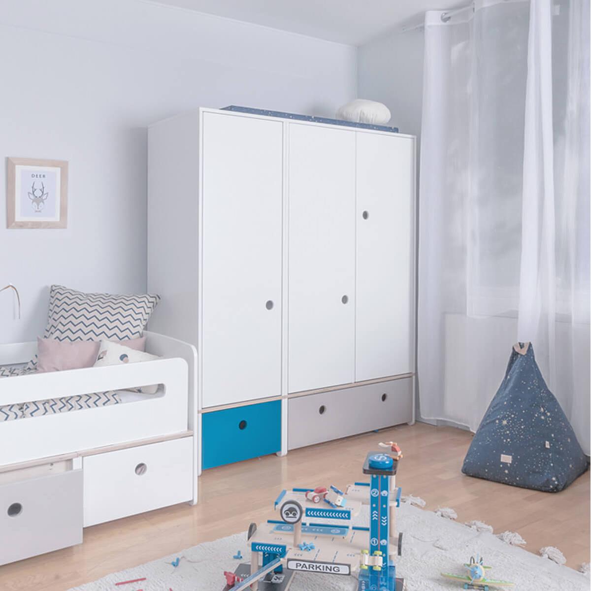 Armoire 3 portes COLORFLEX façades tiroirs deep marine-warm grey