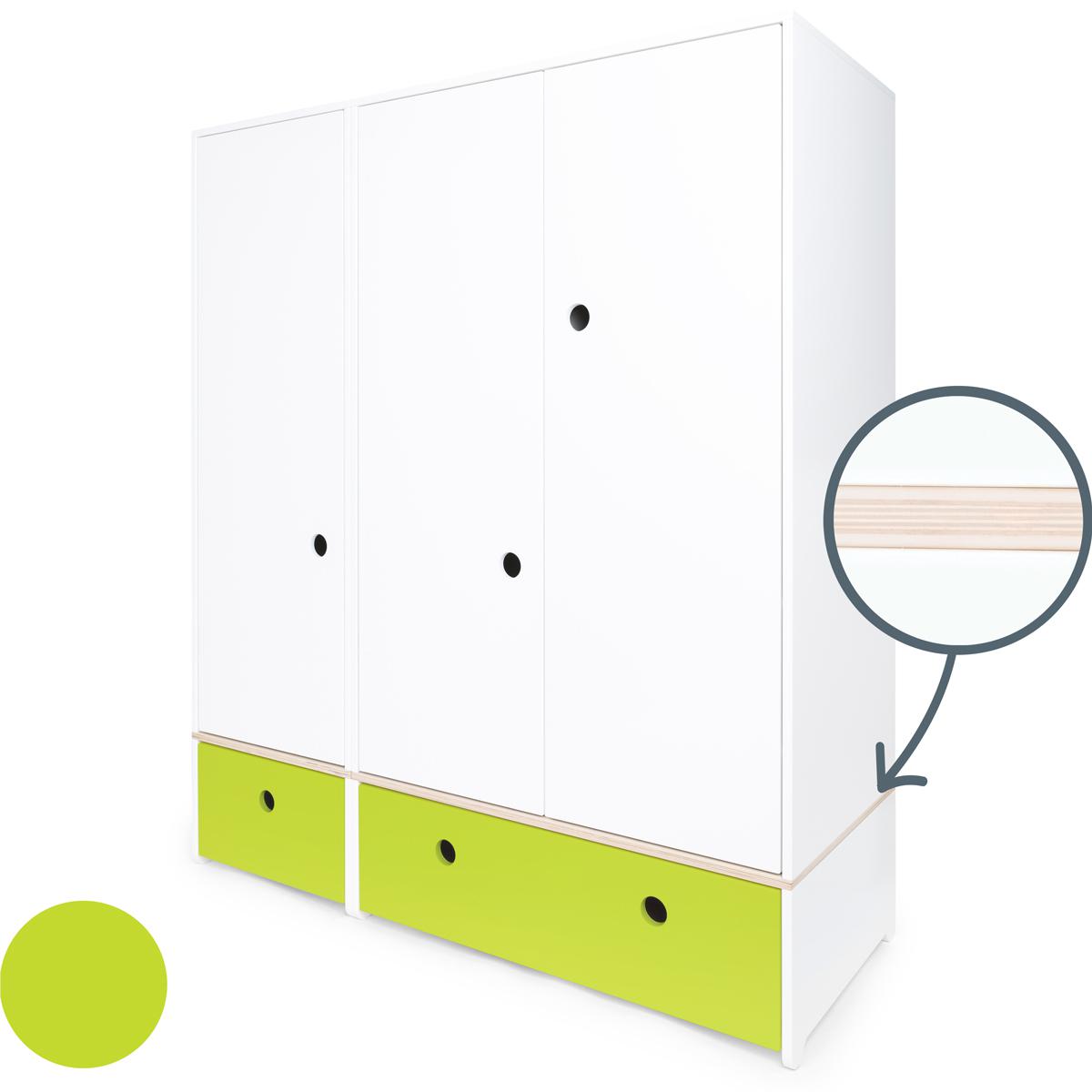 Armoire 3 portes COLORFLEX façades tiroirs lime