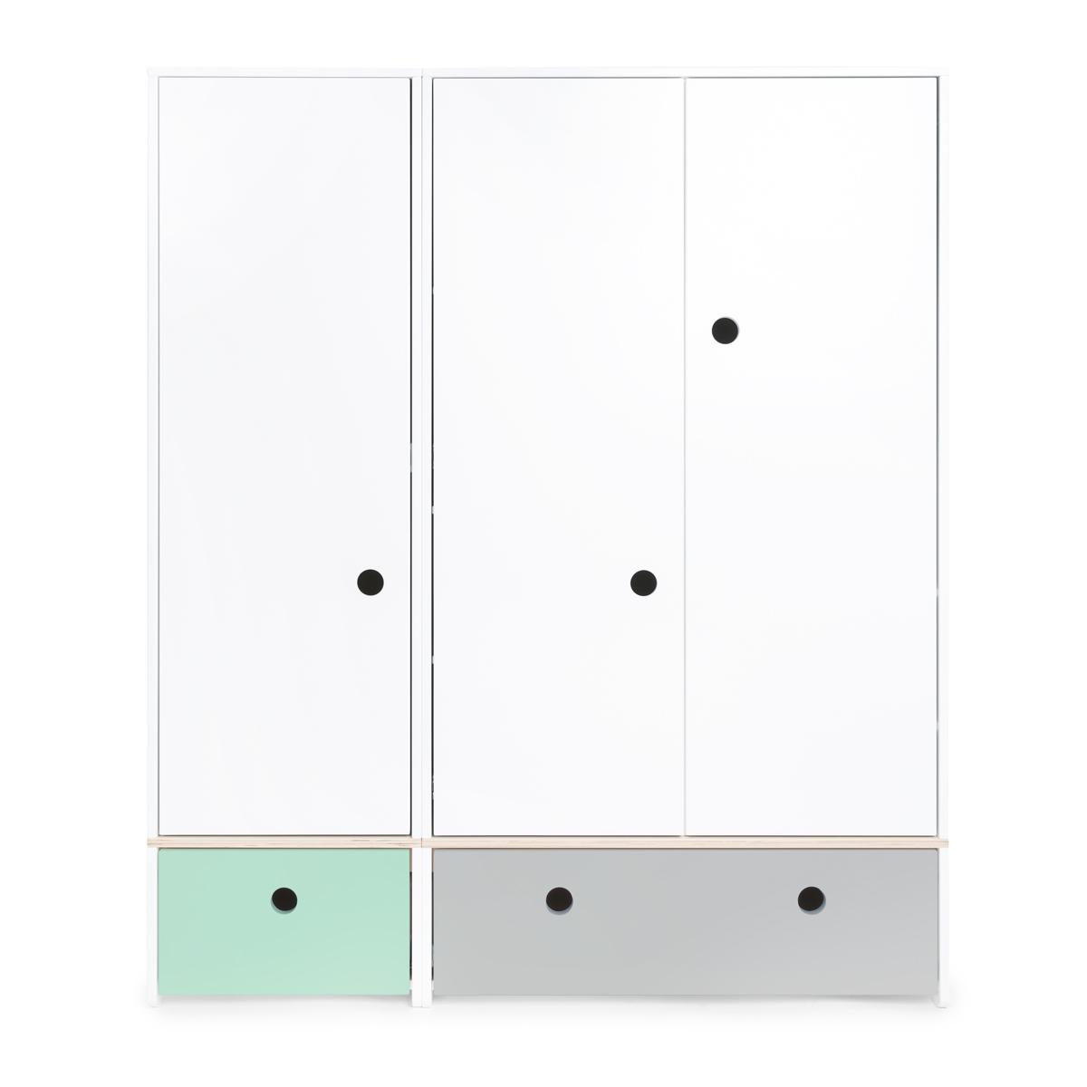 Armoire 3 portes COLORFLEX façades tiroirs mint-pearl grey
