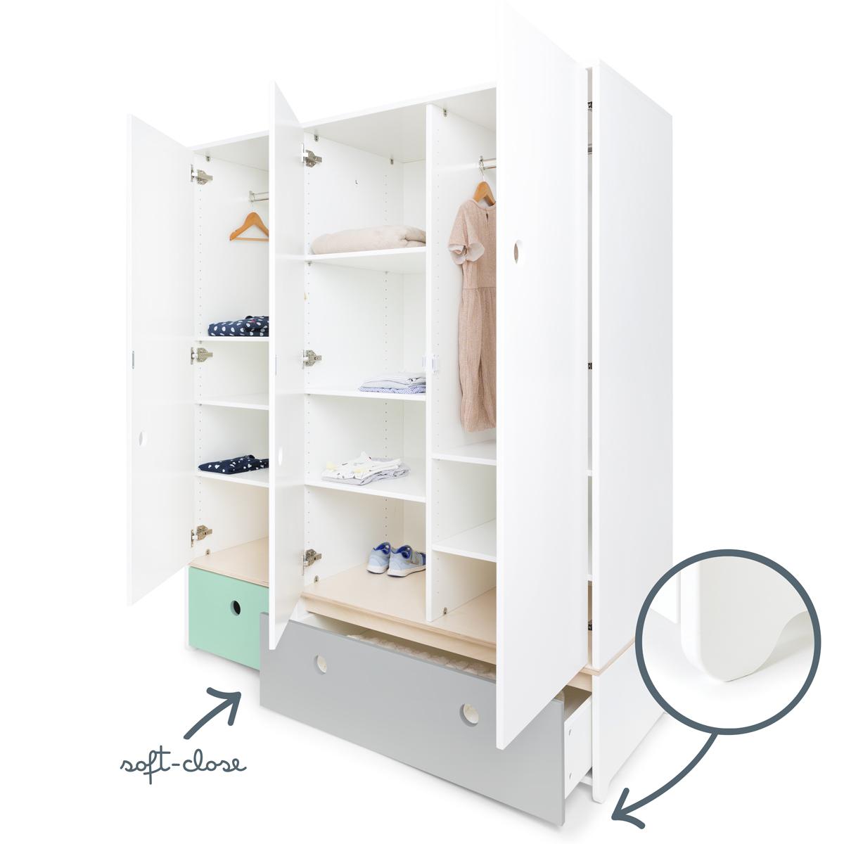 Armoire 3 portes COLORFLEX façades tiroirs mint-pearl grey