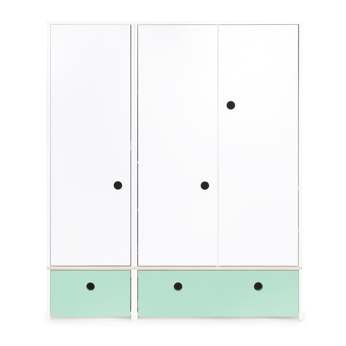 Armoire 3 portes COLORFLEX façades tiroirs mint