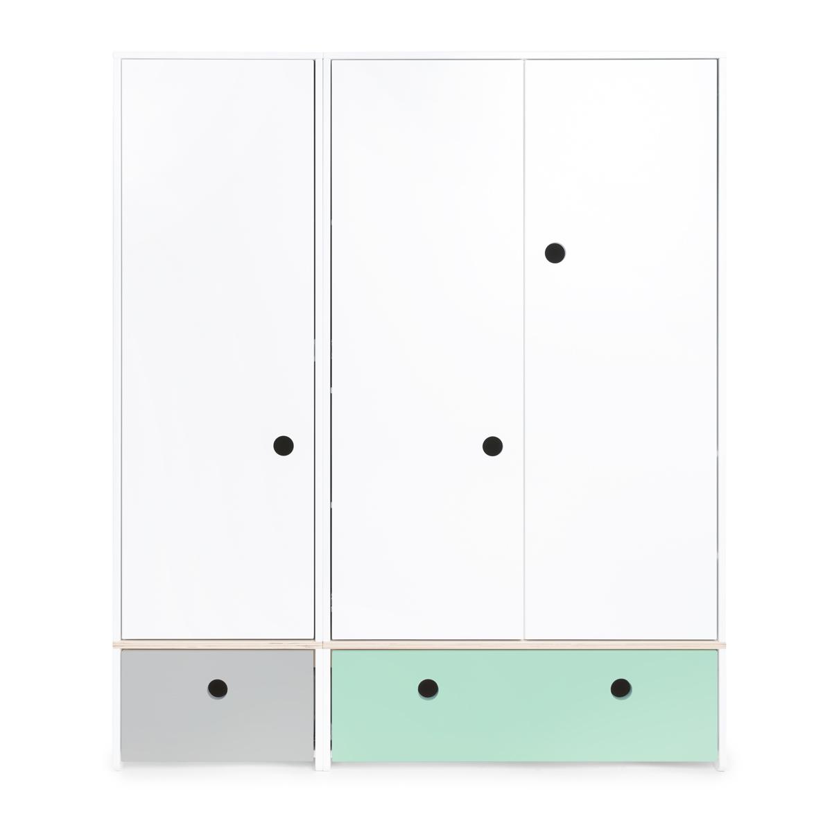 Armoire 3 portes COLORFLEX façades tiroirs pearl grey-mint