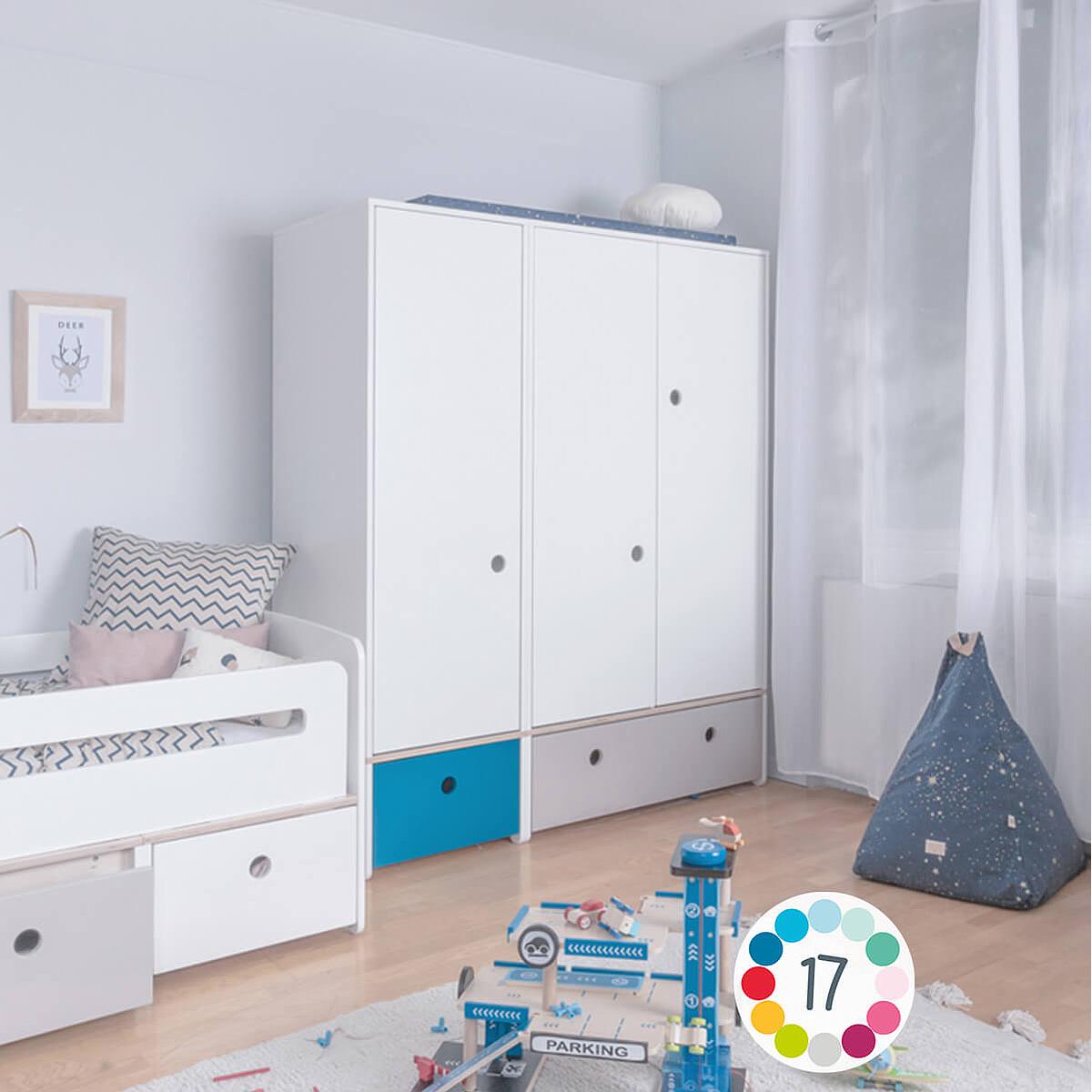 Armoire 3 portes COLORFLEX façades tiroirs pearl grey