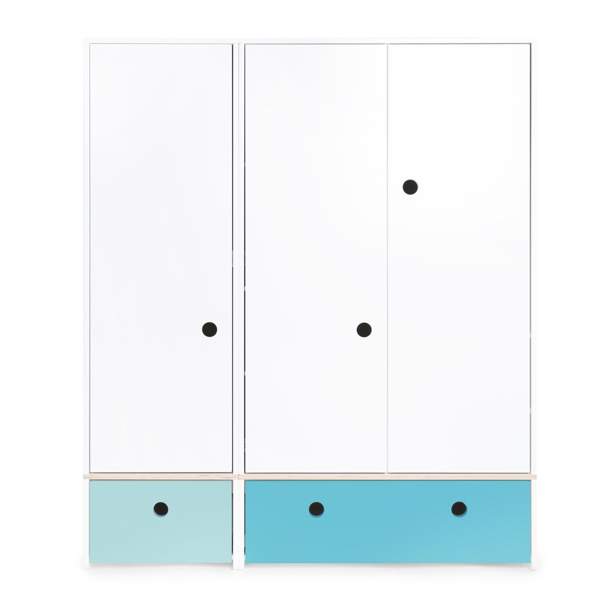 Armoire 3 portes COLORFLEX façades tiroirs sky blue-paradise blue 
