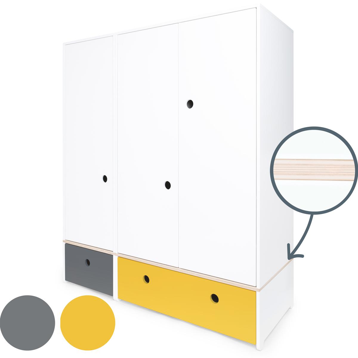 Armoire 3 portes COLORFLEX façades tiroirs space grey-nectar yellow