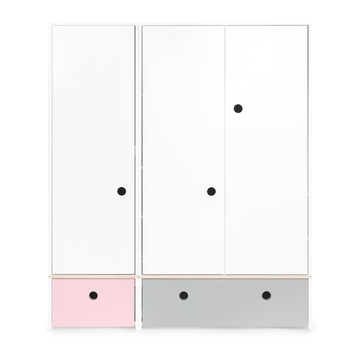 Armoire 3 portes COLORFLEX façades tiroirs sweet pink-pearl grey