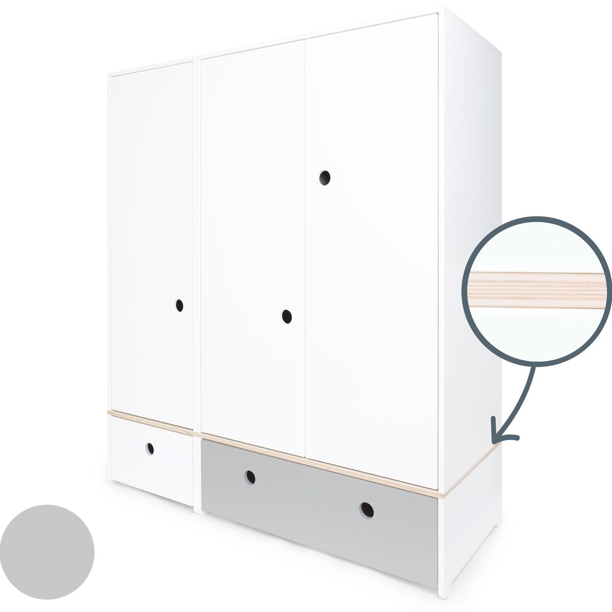 Armoire 3 portes COLORFLEX façades tiroirs white-pearl grey