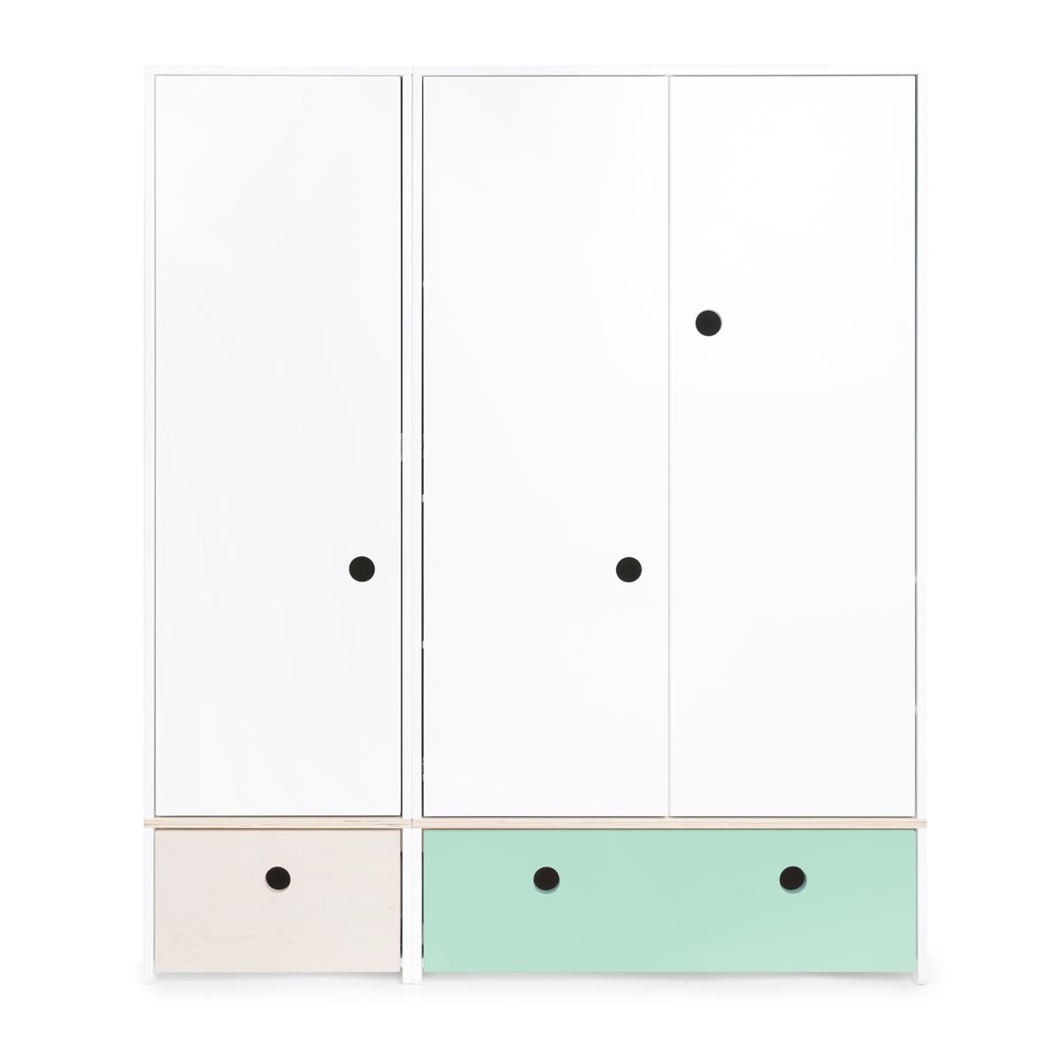 Armoire 3 portes COLORFLEX façades tiroirs white wash-mint