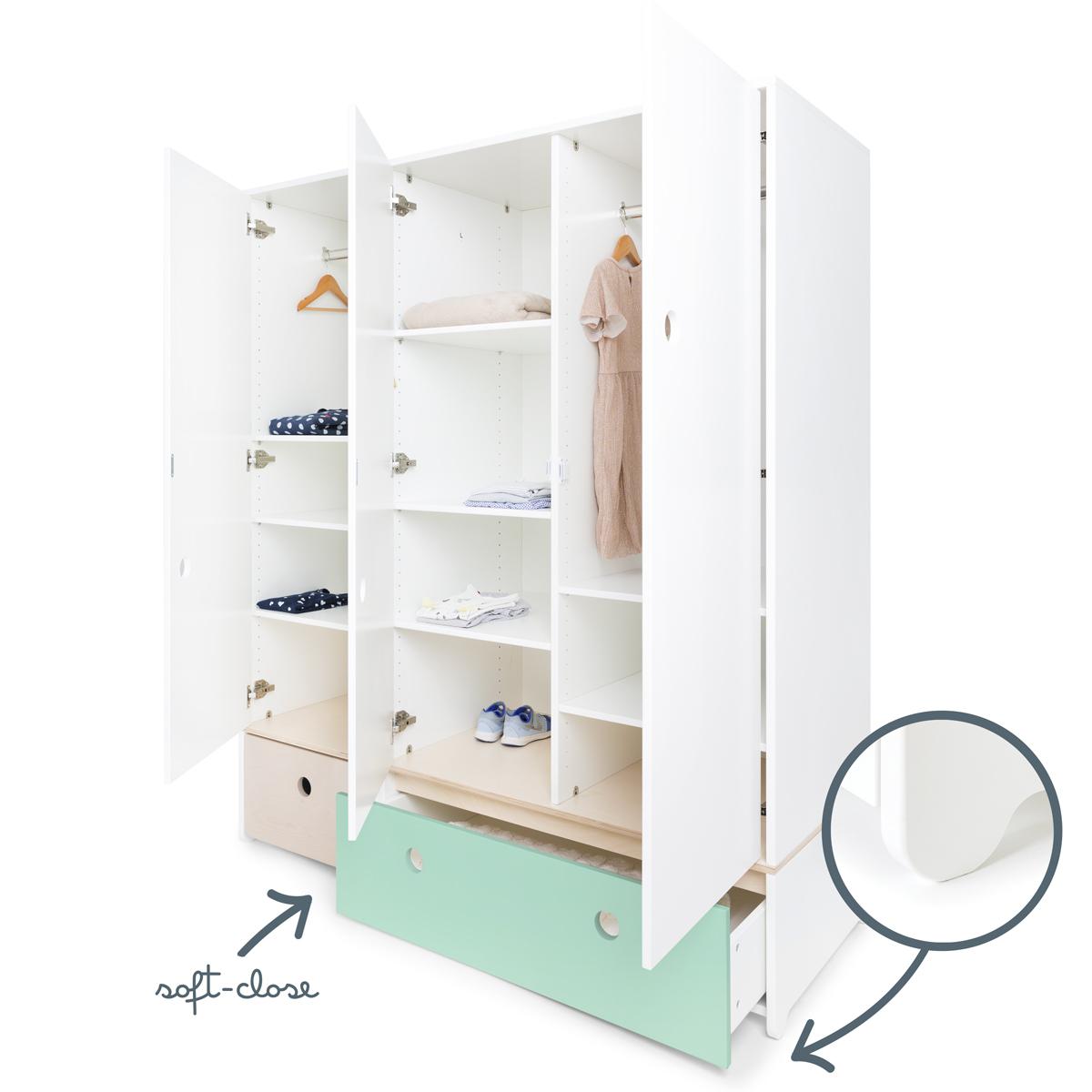 Armoire 3 portes COLORFLEX façades tiroirs white wash-mint