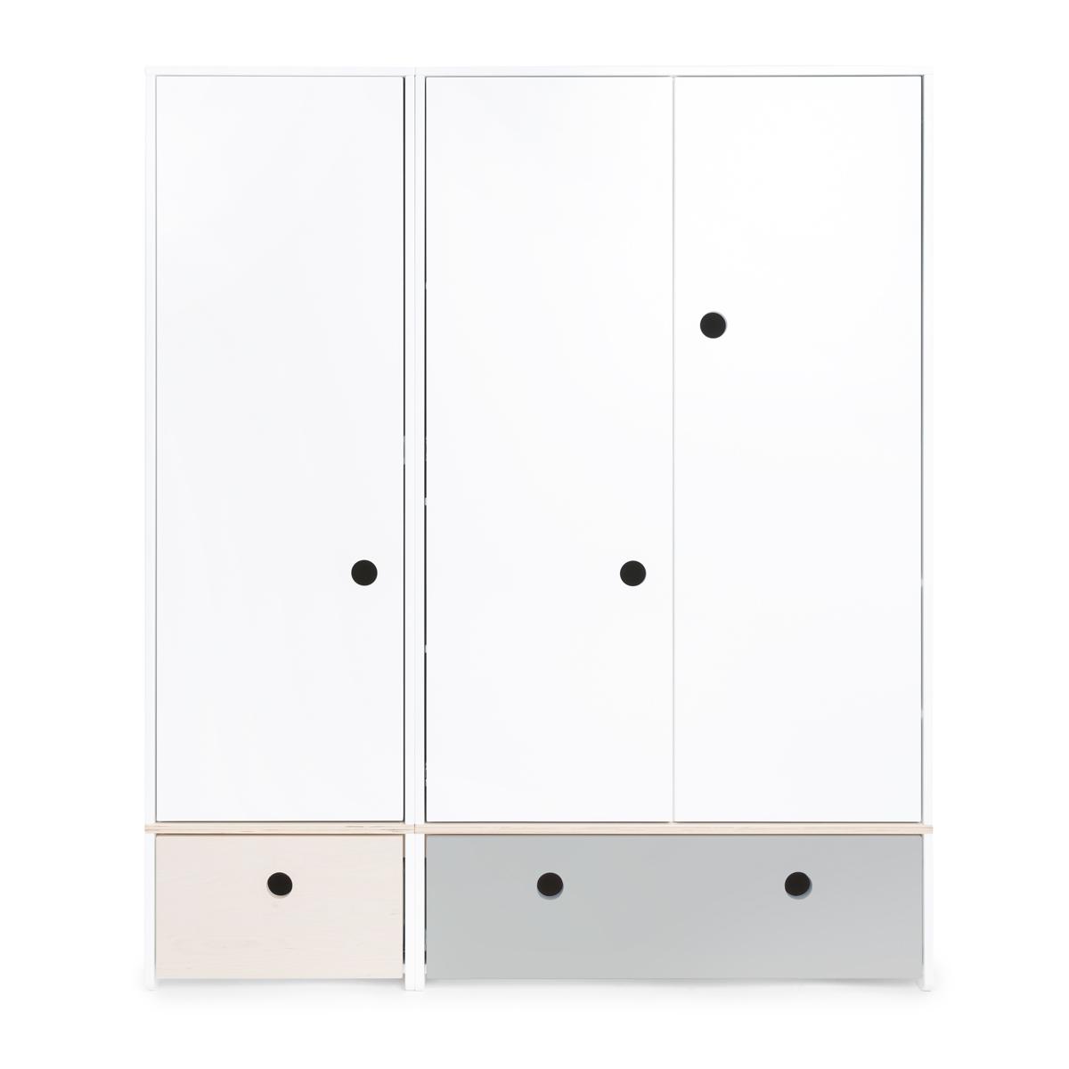 Armoire 3 portes COLORFLEX façades tiroirs white wash-pearl grey