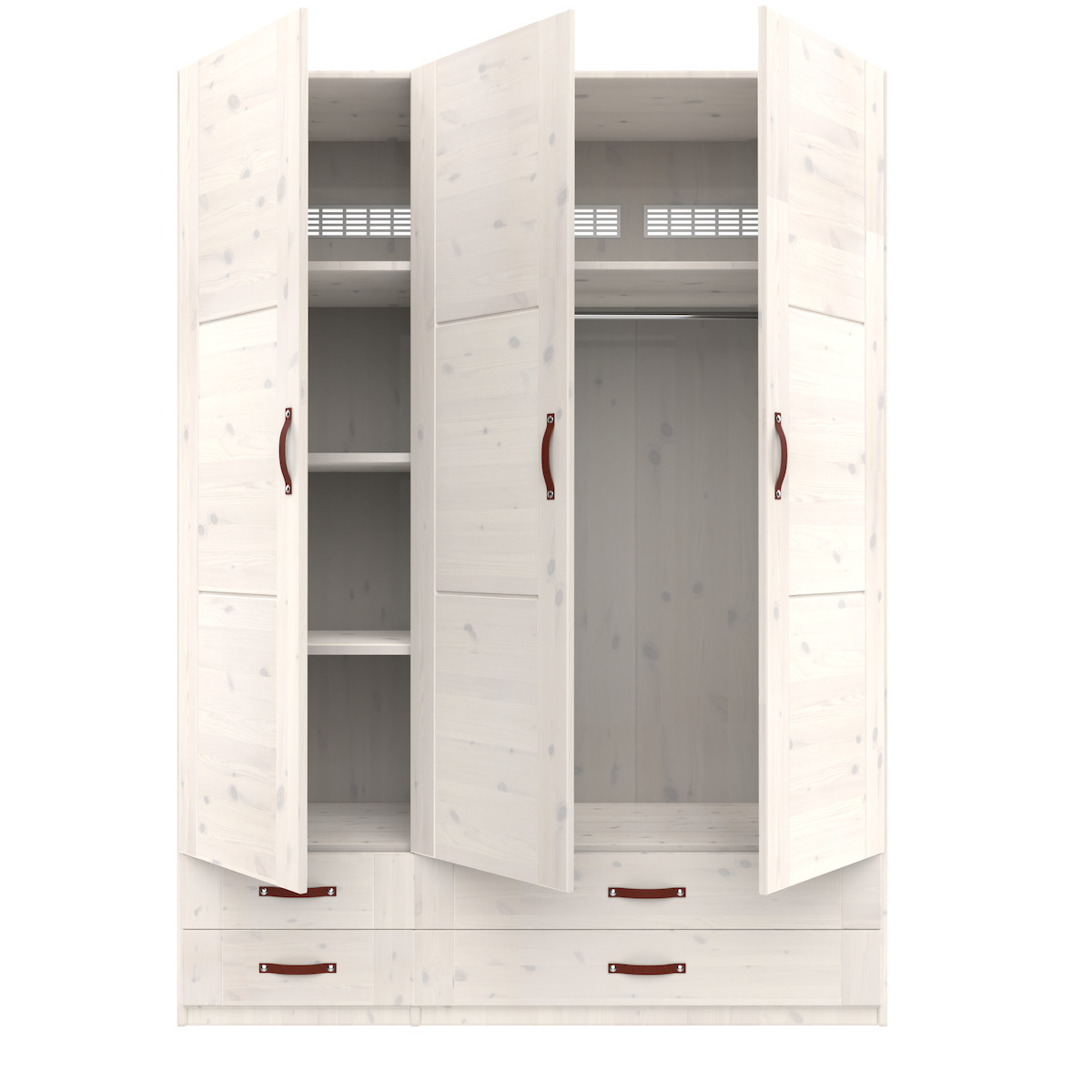 Armoire 3 portes étagères penderie et tiroirs 150cm Lifetime whitewash