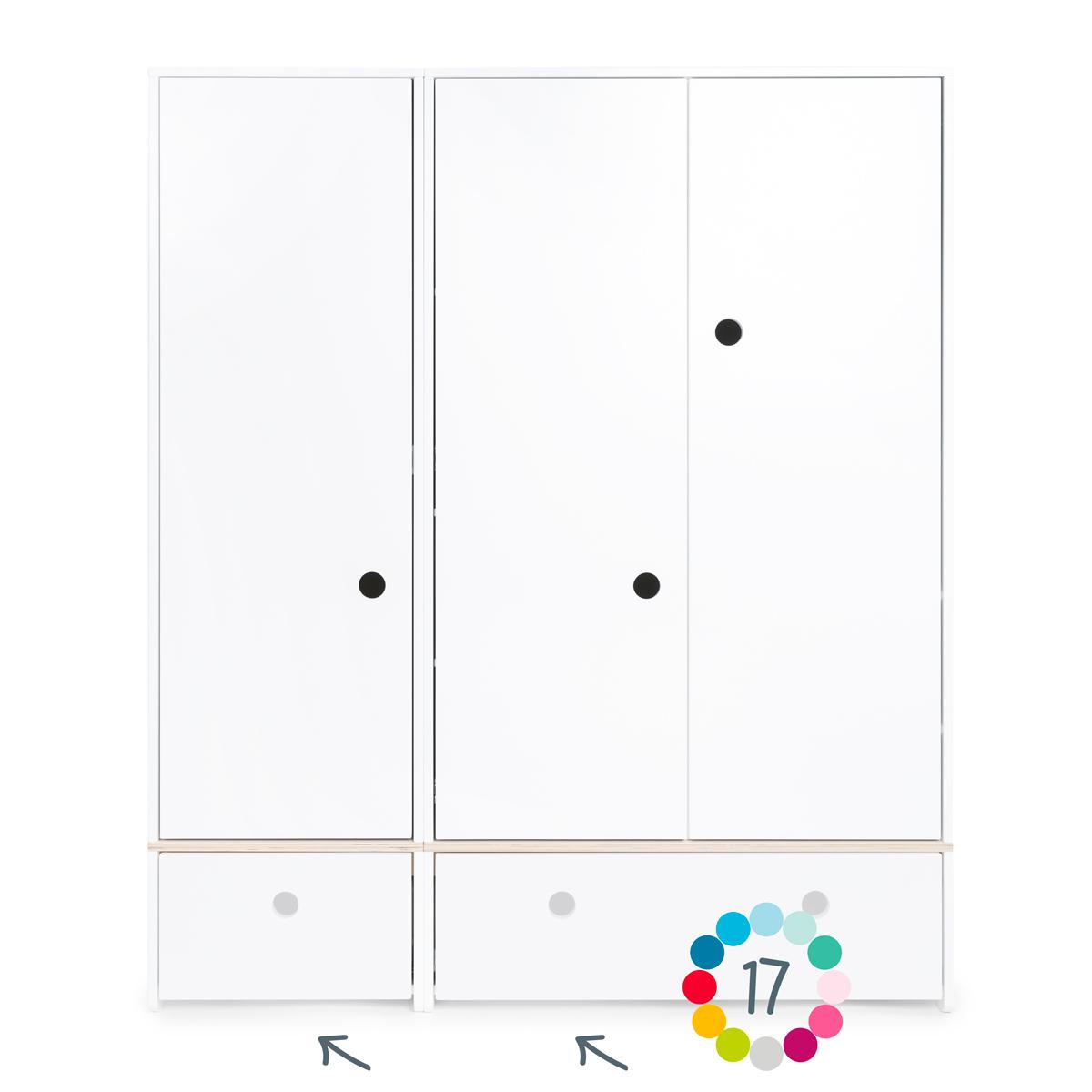Armoire 3 portes hors façades tiroirs COLORFLEX 