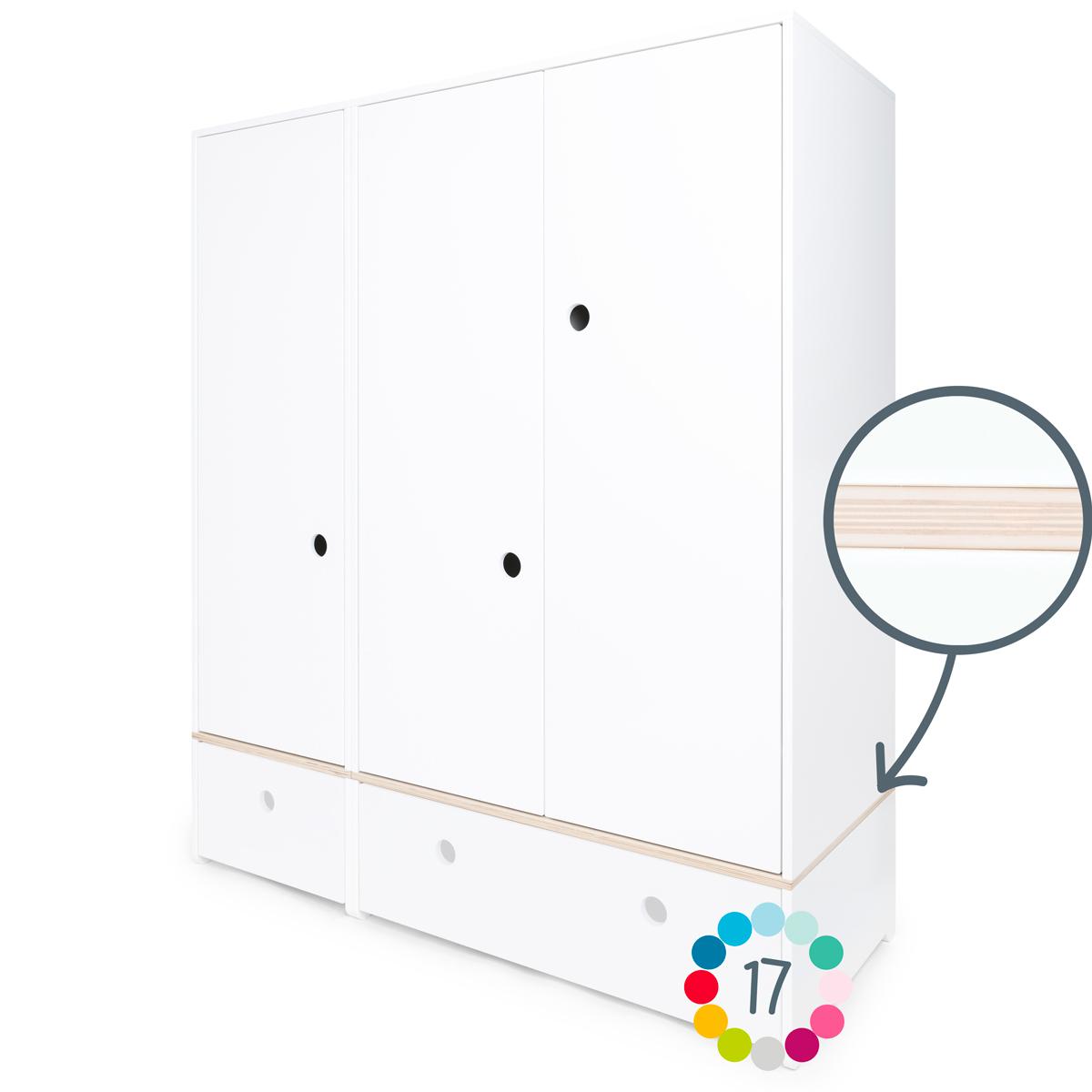 Armoire 3 portes hors façades tiroirs COLORFLEX 