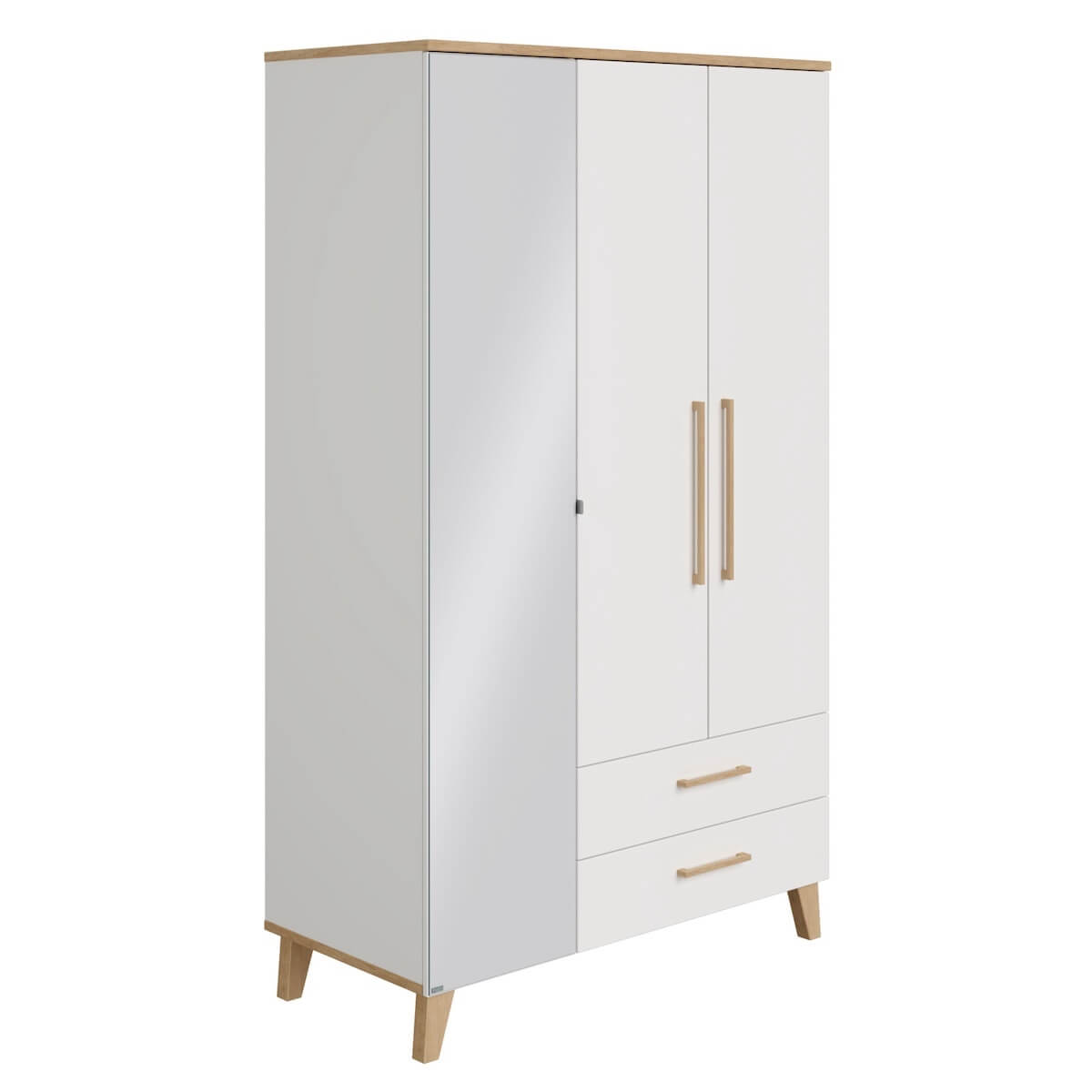 Armoire 3 portes miroir gauche + 2 tiroirs OSCAR Paidi Chêne Nebraska-blanc