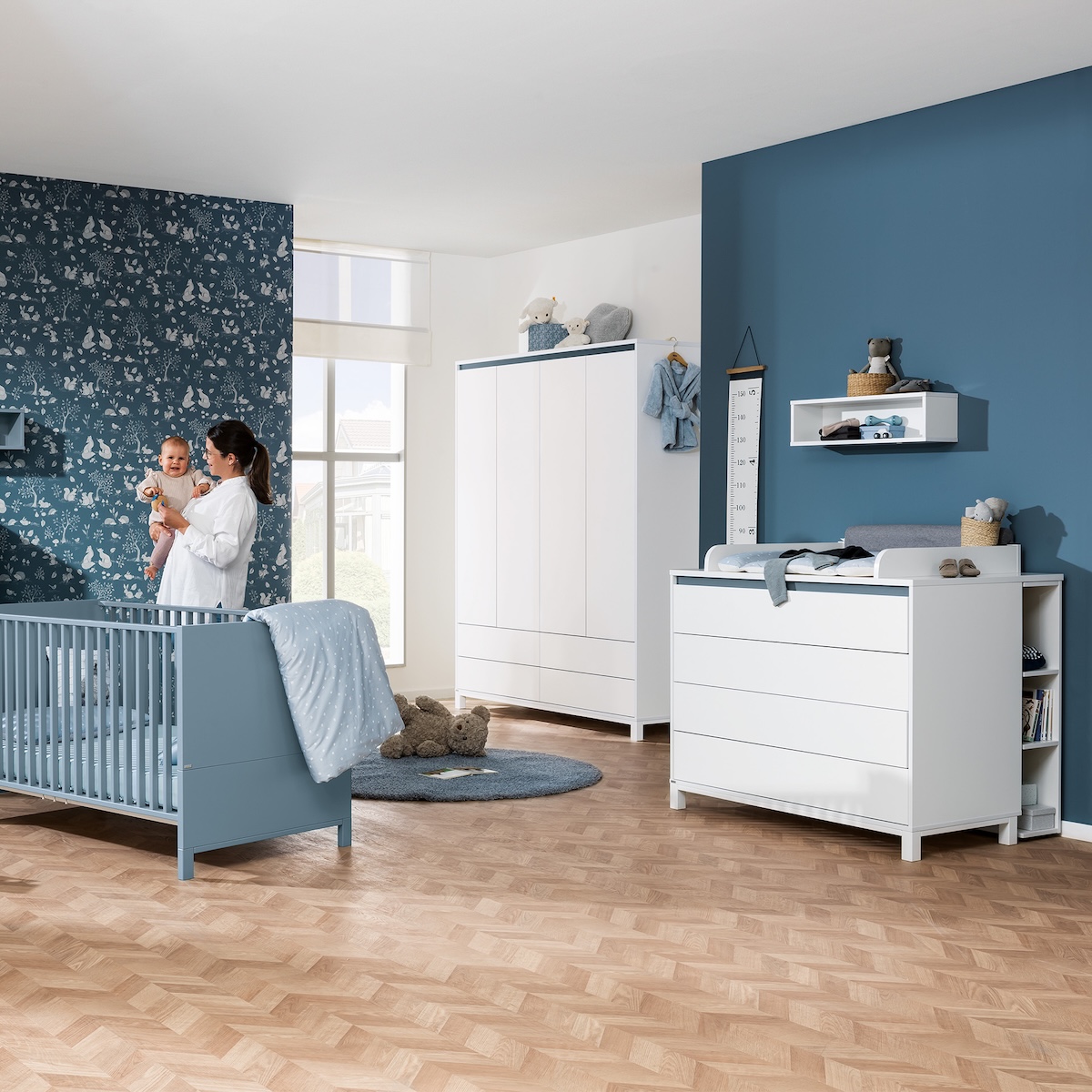 Armoire 4 portes 4 tiroirs OLLI Paidi blanc bleu mat