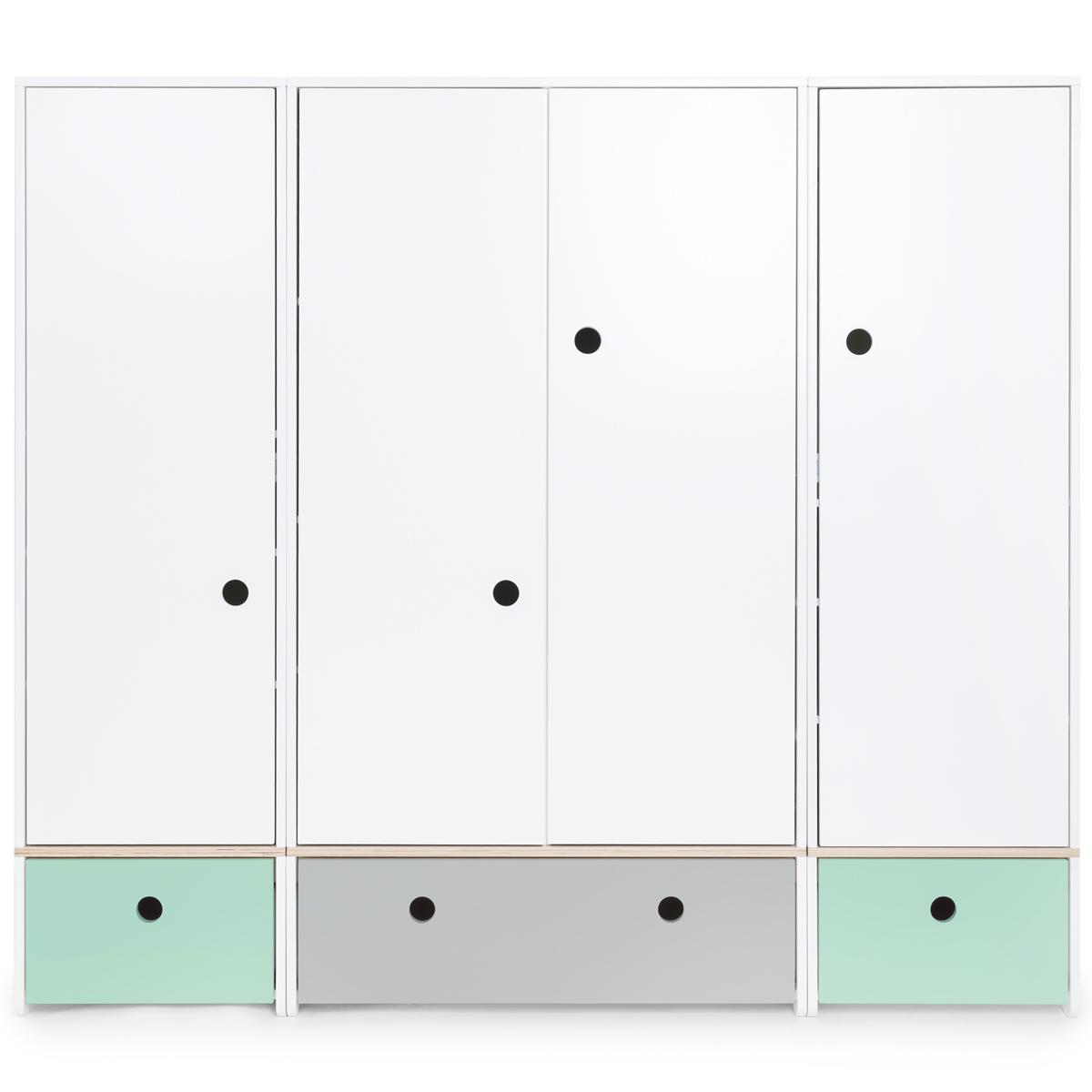Armoire 4 portes COLORFLEX façades tiroirs mint-pearl grey-mint 