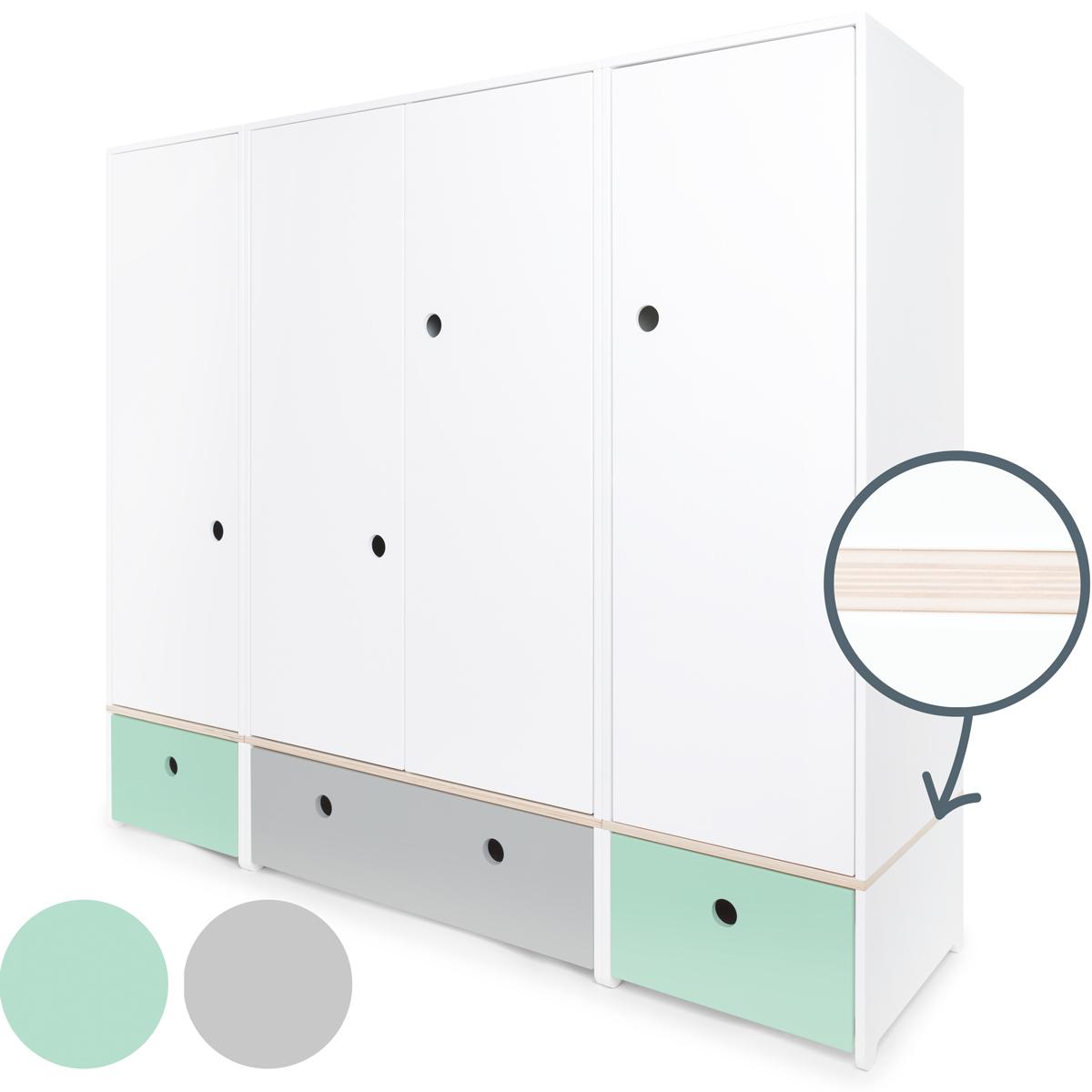Armoire 4 portes COLORFLEX façades tiroirs mint-pearl grey-mint 
