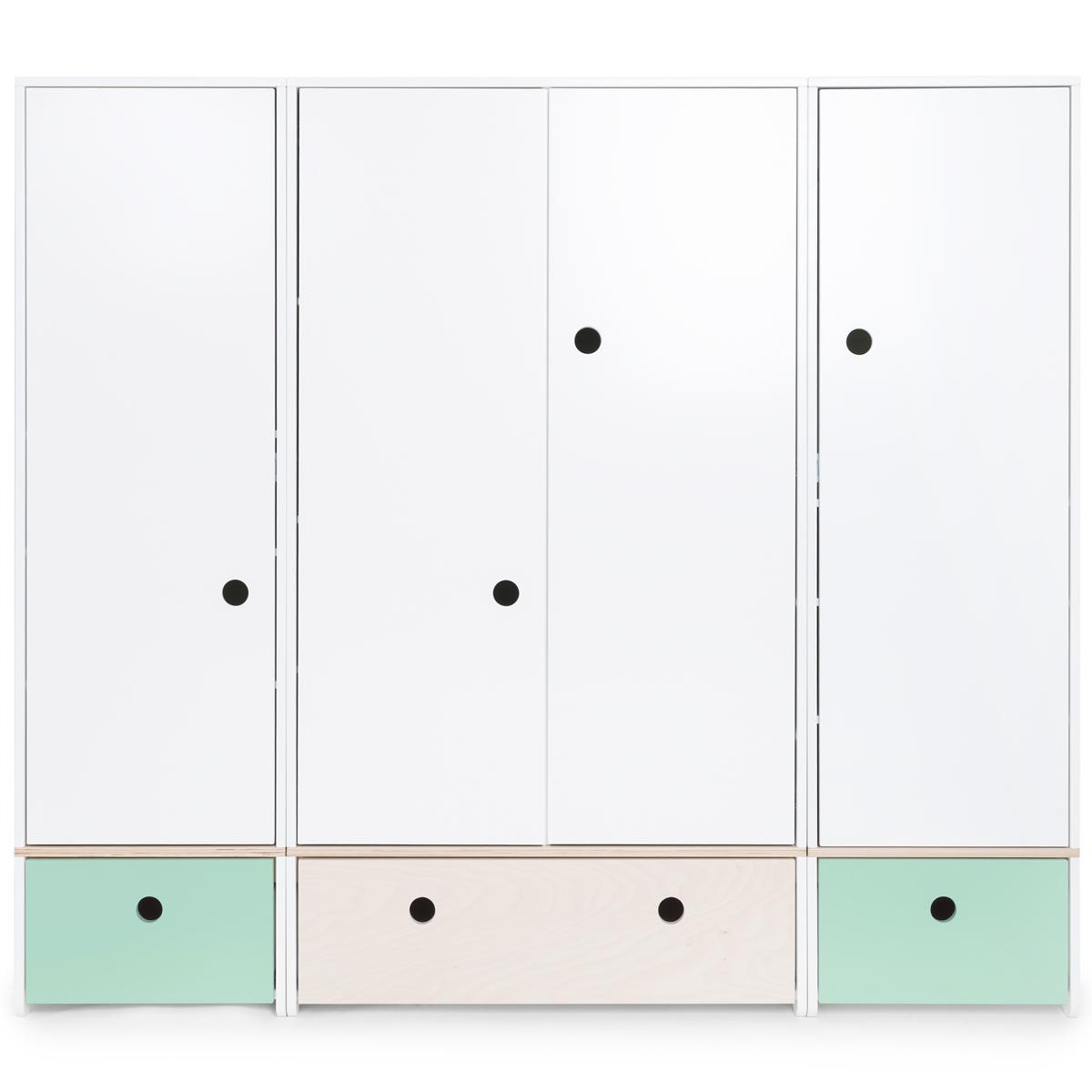 Armoire 4 portes COLORFLEX façades tiroirs mint-white wash-mint