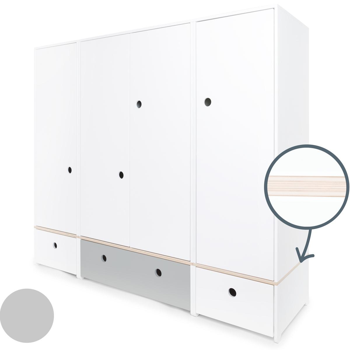 Armoire 4 portes COLORFLEX façades tiroirs white-pearl grey-white