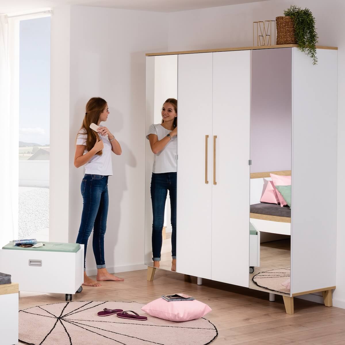 Armoire 4 portes OSCAR Paidi Chêne Nebraska-blanc