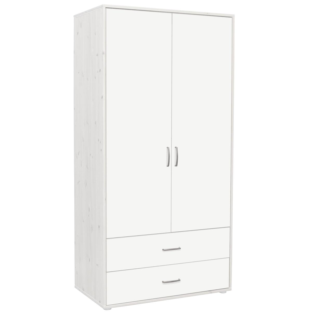 Armoire enfant 2 portes/2tiroirs NEW Classic FLEXA blanchi - blanc - blanc