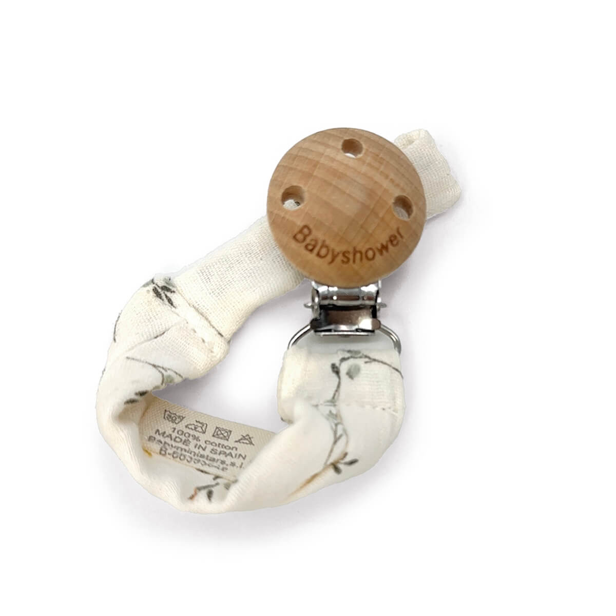 Attache tétine WOOD Babyshower olive bloom