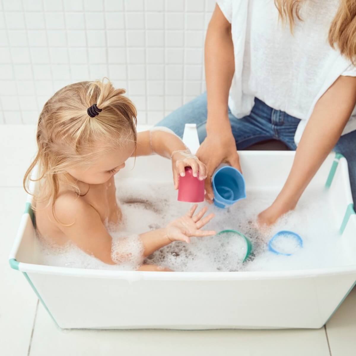 Baignoire-support nouveau-né FLEXI BATH Stokke blanc-aqua