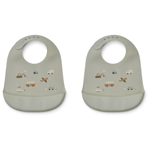 Bavoir silicone-par 2 TILDA Liewood Vehicles-dove blue mix  NOOS