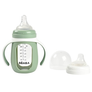 Biberon d'apprentissage en verre 2en1 Beaba vert sauge