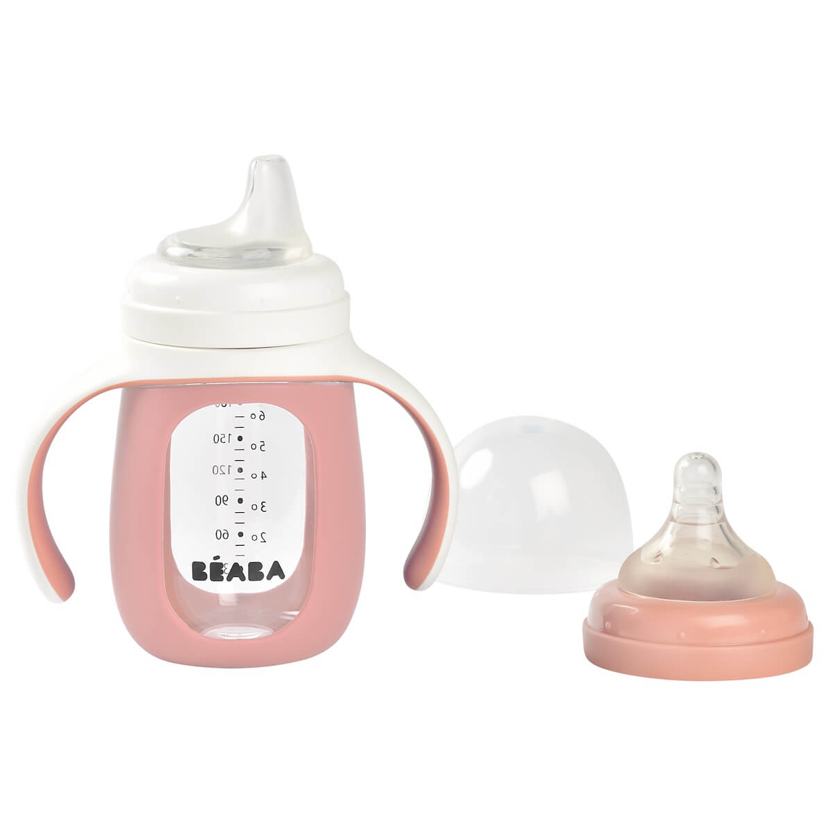 Biberon d'apprentissage verre 2-en-1 Beaba old pink